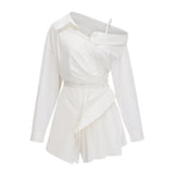 Tímea White Asymmetrical Mini Shirt Dress