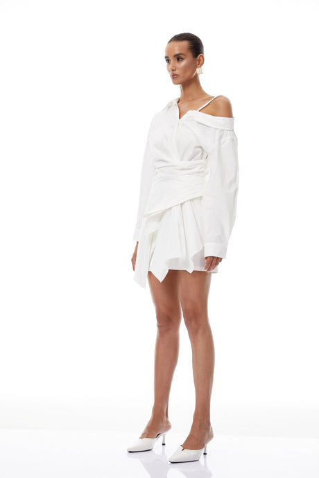 Miracle Dress White Asymmetrical Mini Shirt