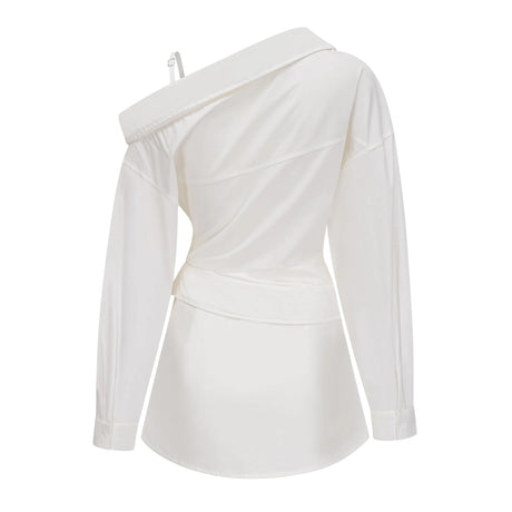 Tímea White Asymmetrical Mini Shirt Dress
