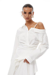 Tímea White Asymmetrical Mini Shirt Dress