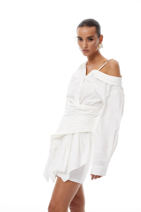 Miracle Dress White Asymmetrical Mini Shirt