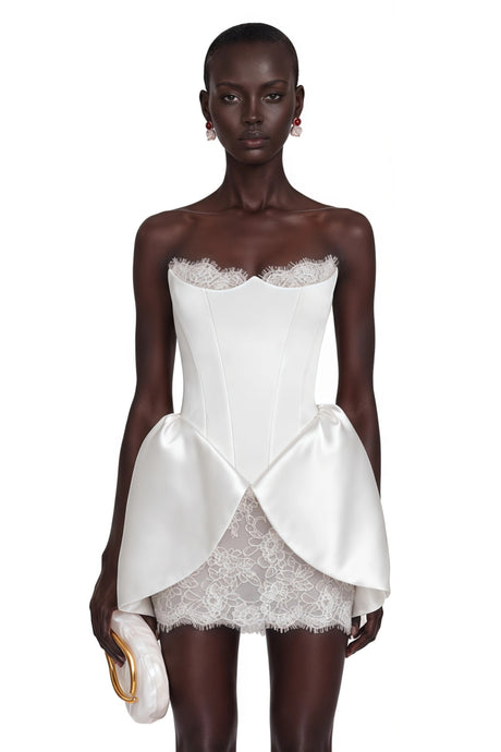 Natasha Mini Dress White Sweetheart Lace Ruffled