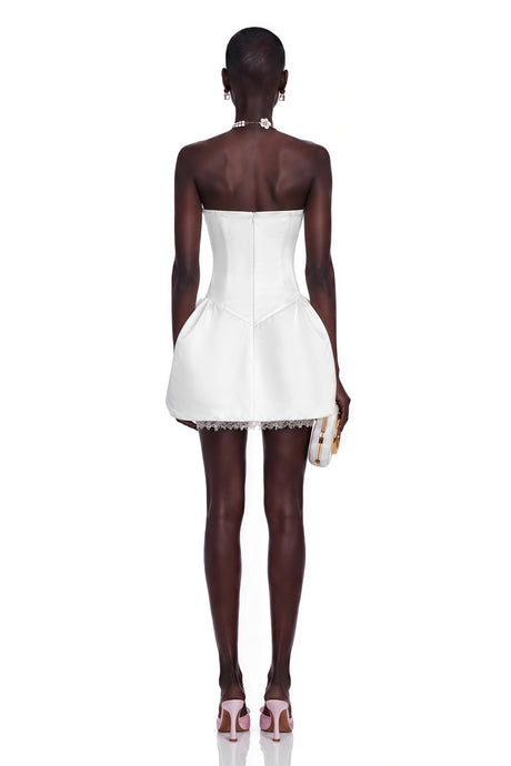 Natasha Mini Dress White Sweetheart Lace Ruffled
