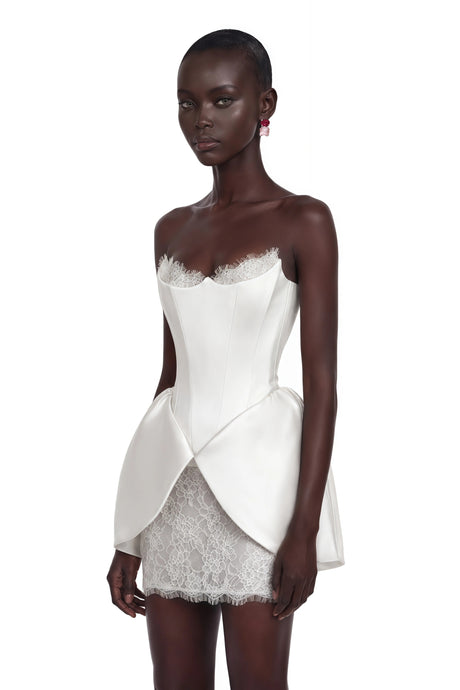 Natasha Mini Dress White Sweetheart Lace Ruffled