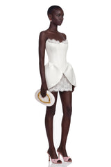 Tiphaine White Sweetheart Lace Ruffled Mini Dress