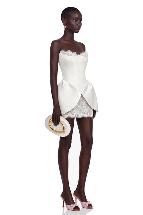 Natasha Mini Dress White Sweetheart Lace Ruffled