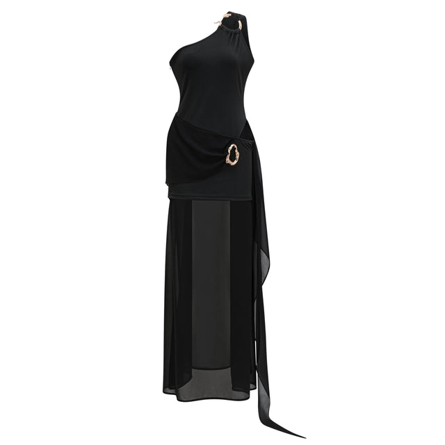 Tiziana Black One Shoulder Cut Out Maxi Dress