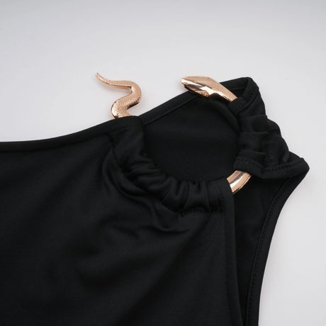 Emanuela Maxi Dress Black One Shoulder Cut Out