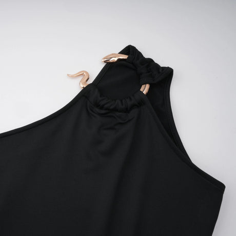 Emanuela Maxi Dress Black One Shoulder Cut Out
