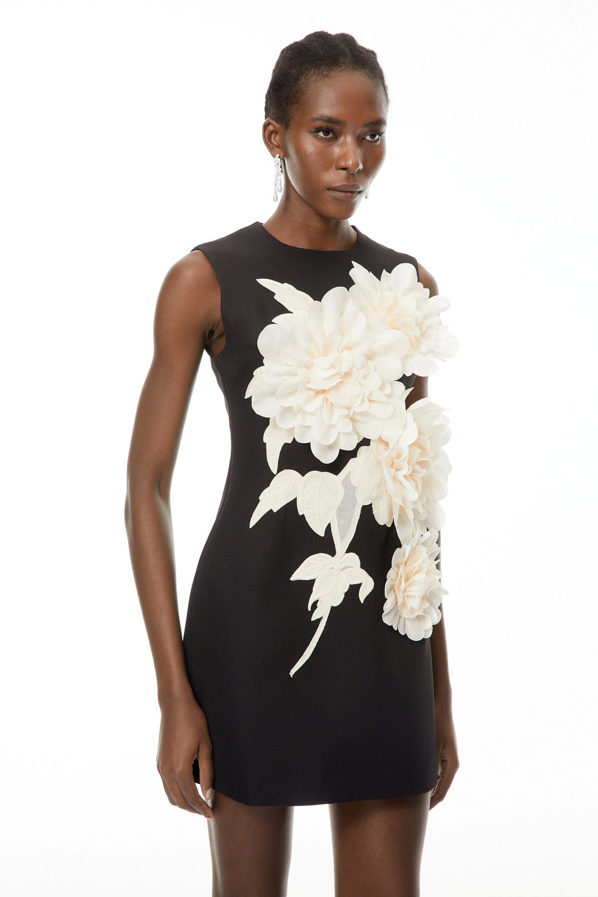 Toril Black Color Blocked 3D Petal Mini Dress