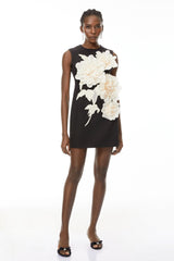 Toril Black Color Blocked 3D Petal Mini Dress