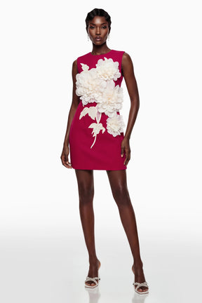 Toril Red Color Blocked 3D Petal Mini Dress