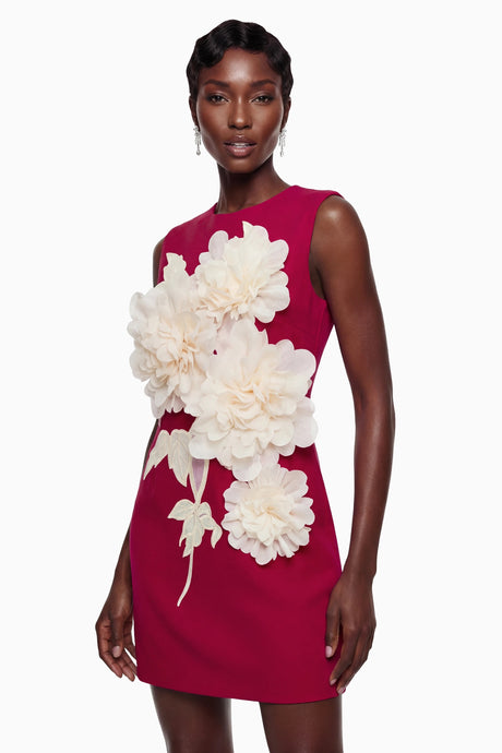 Celeste Mini Dress Red Color Blocked 3D Petal