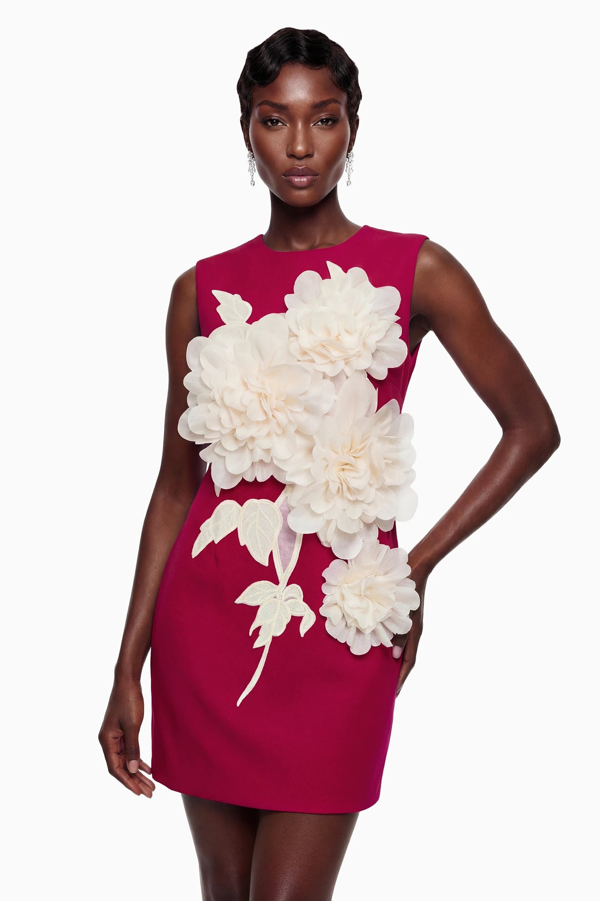 Toril Red Color Blocked 3D Petal Mini Dress