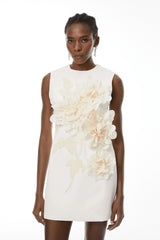 Toril White Color Blocked 3D Petal Mini Dress