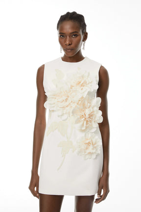 Toril White Color Blocked 3D Petal Mini Dress