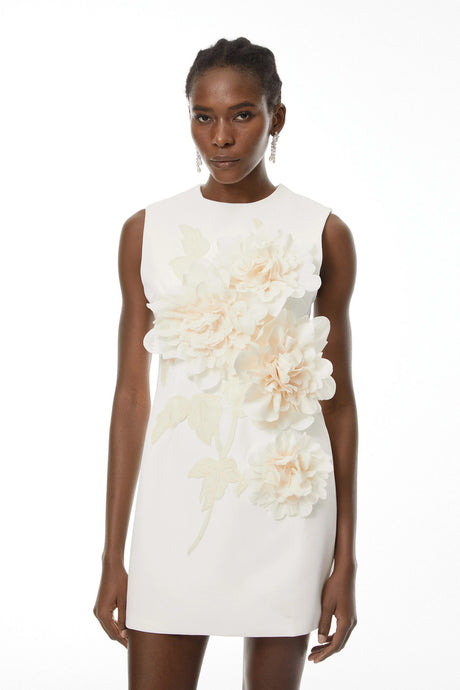 Lola Mini Dress White Color Blocked 3D Petal