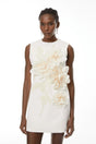 Toril White Color Blocked 3D Petal Mini Dress