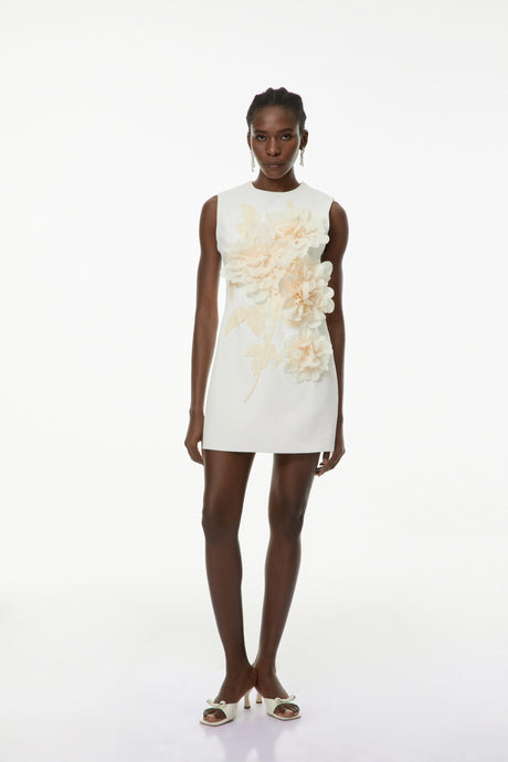 Lola Mini Dress White Color Blocked 3D Petal