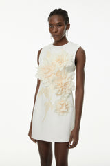 Toril White Color Blocked 3D Petal Mini Dress