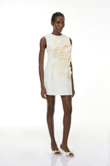 Toril White Color Blocked 3D Petal Mini Dress