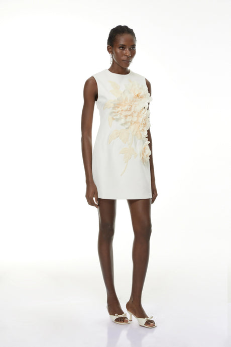 Lola Mini Dress White Color Blocked 3D Petal