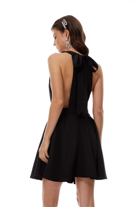 Flavia Mini Dress Black Open Back