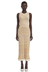 Tracy Cream Zigzag Weave Round Neck Maxi Dress