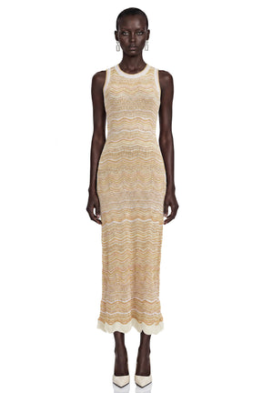 Tracy Cream Zigzag Weave Round Neck Maxi Dress