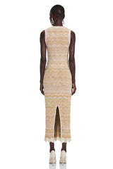 Tracy Cream Zigzag Weave Round Neck Maxi Dress