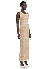 Tracy Cream Zigzag Weave Round Neck Maxi Dress