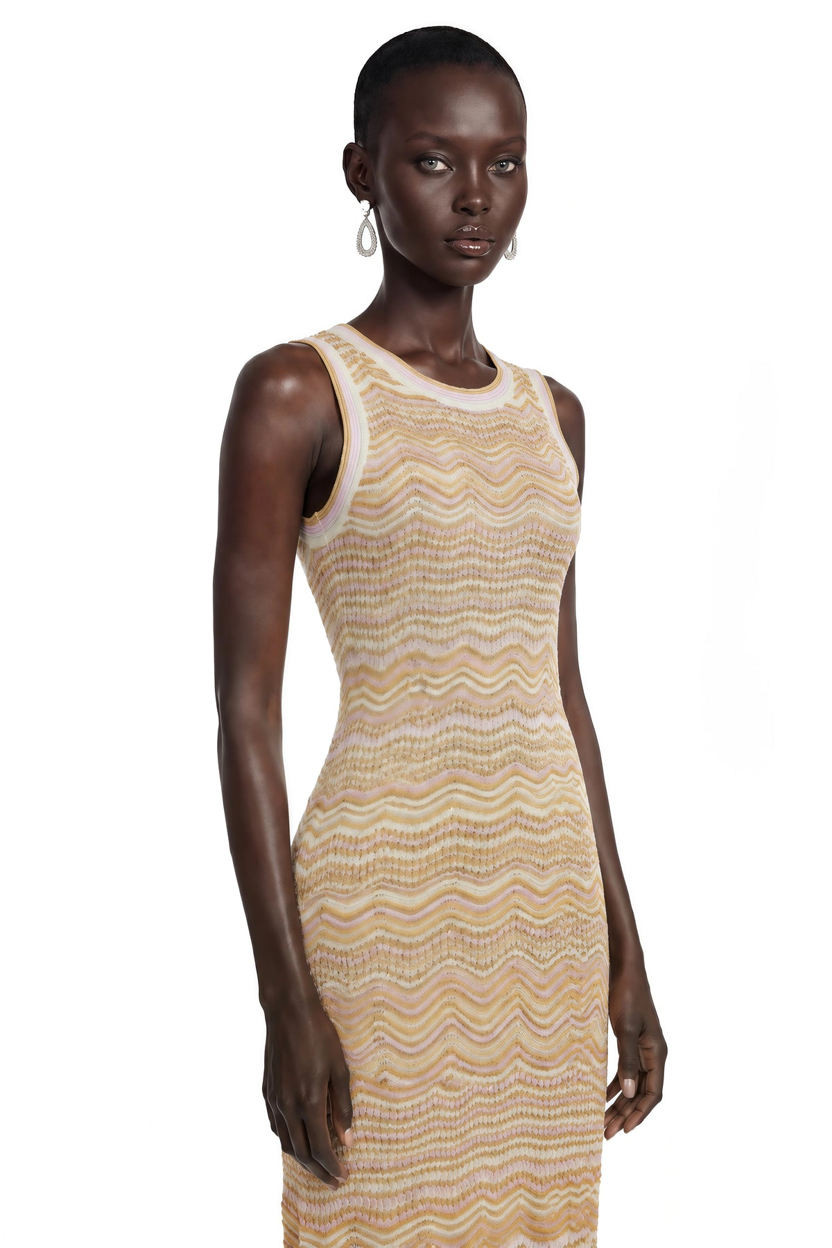 Tracy Cream Zigzag Weave Round Neck Maxi Dress