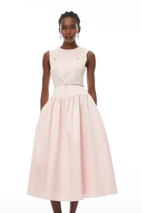 Pasquina Maxi Dress Pink Belt Waist Satin