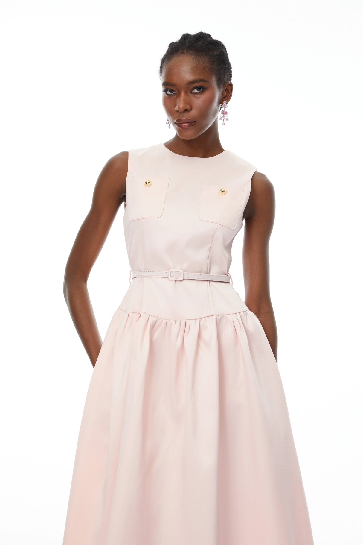 Triana Pink Belt Waist Satin Maxi Dress