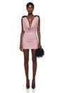 Trinity Pink VNeck Sleeveless Ruched Mini Dress