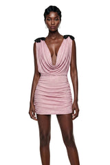 Trinity Pink VNeck Sleeveless Ruched Mini Dress