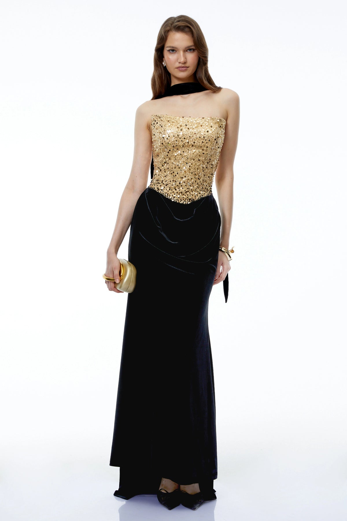 Tui Black Ruched Maxi Dress with Front Slit