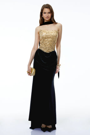Tui Black Ruched Maxi Dress with Front Slit