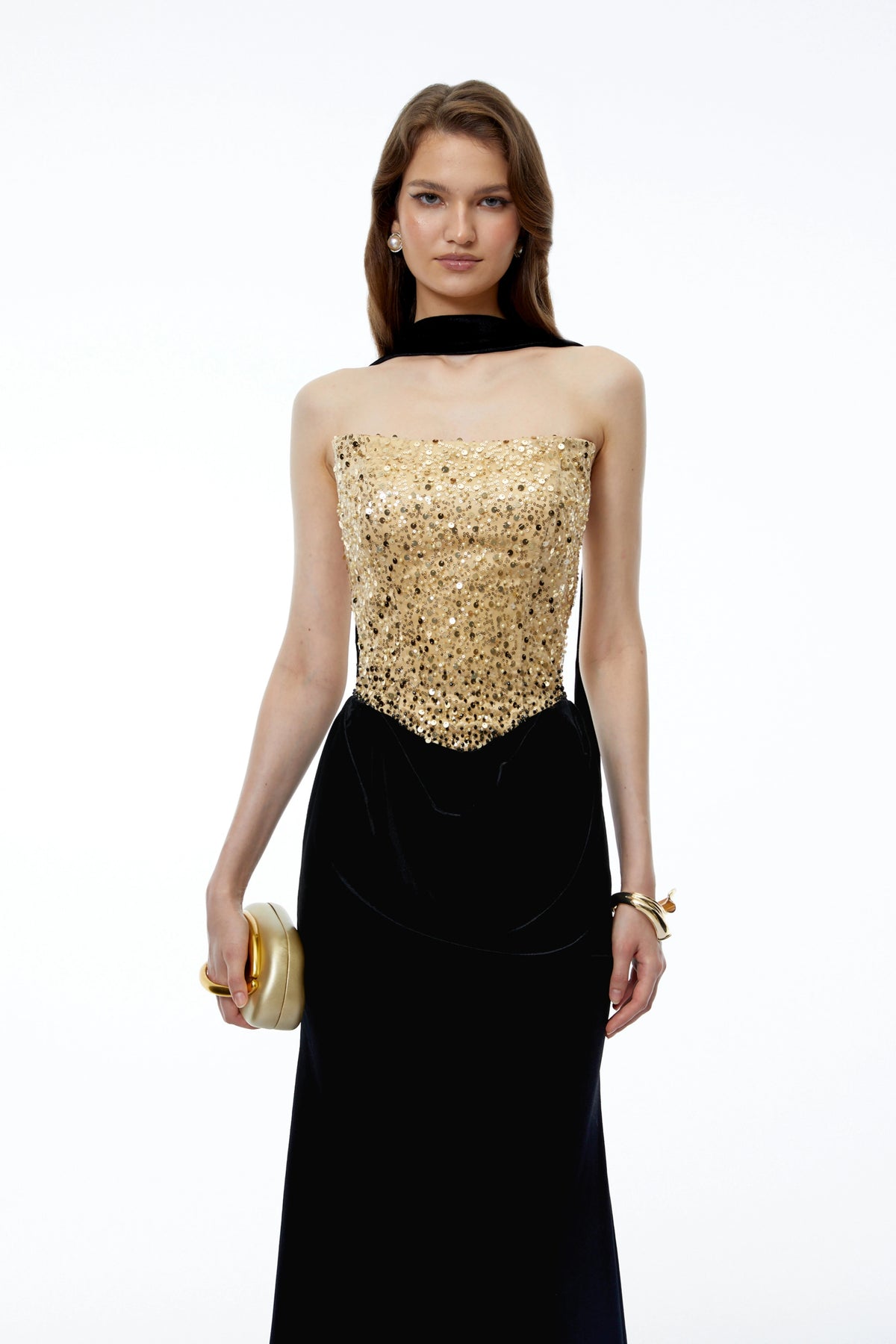 Tui Black Ruched Maxi Dress with Front Slit