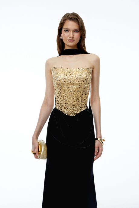 Ruby Maxi Dress Black Ruched with Front Slit