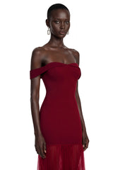 Tupou Burgundy Off Shoulder SemiSheer Maxi Dress
