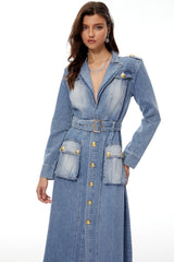 Tyra Blue Faded Denim Maxi Dress