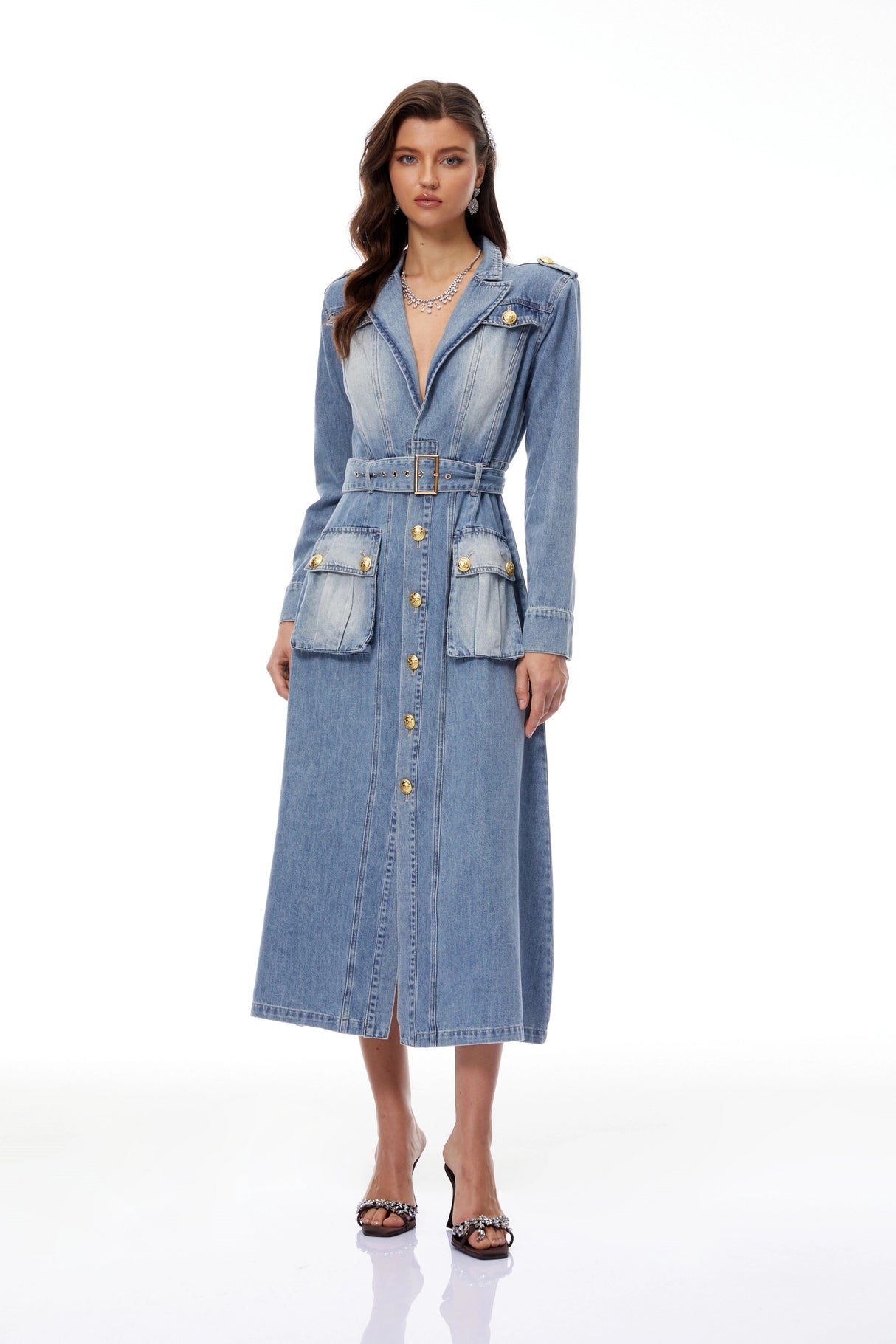 Tyra Blue Faded Denim Maxi Dress