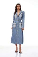 Tyra Blue Faded Denim Maxi Dress
