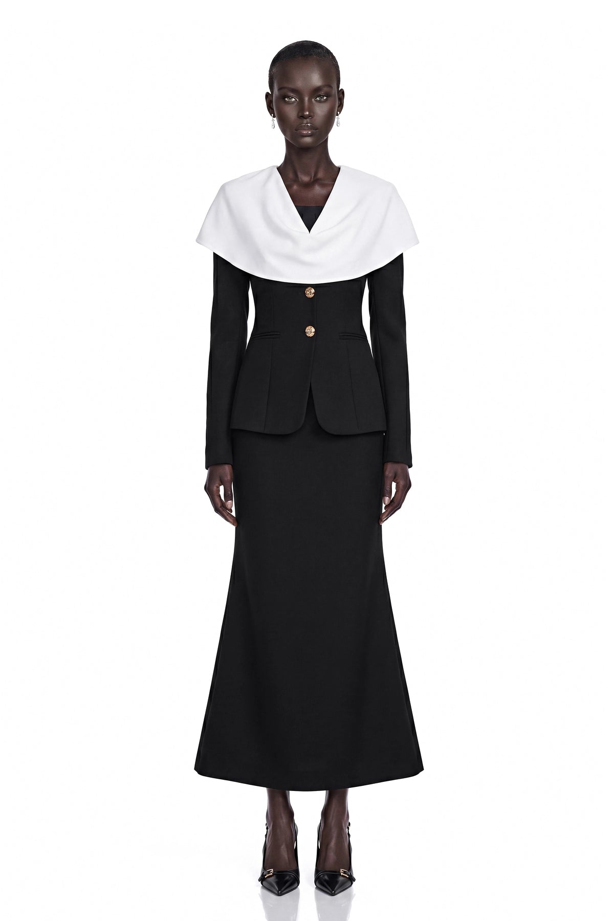 Uliana Black Color Block Fishtail Midi Dress