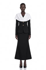 Uliana Black Color Block Fishtail Midi Dress