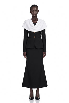 Uliana Black Color Block Fishtail Midi Dress