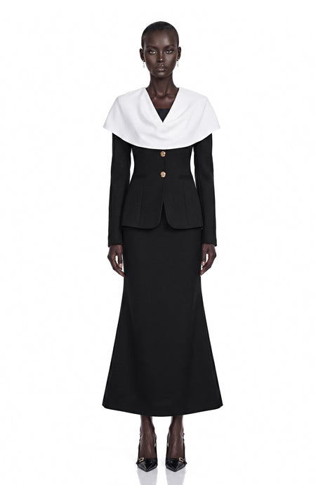 Destiny Midi Dress Black Color Block Fishtail
