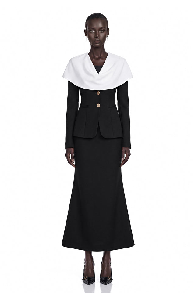 Uliana Black Color Block Fishtail Midi Dress