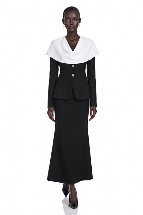 Destiny Midi Dress Black Color Block Fishtail
